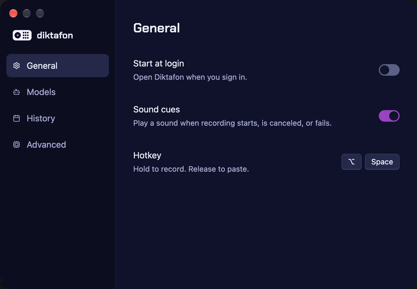 diktafon's General settings